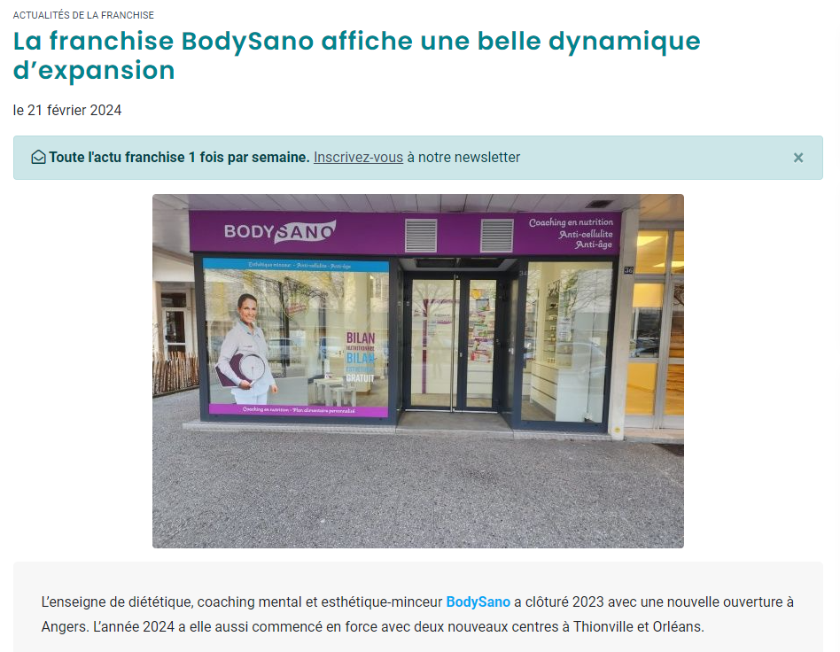 L’Observatoire de la Franchise vient de consacrer un nouvel article à BodySano