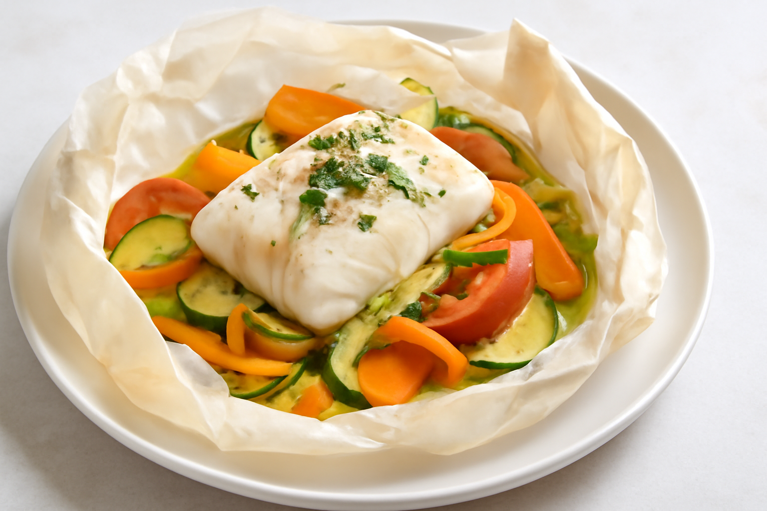 Filet de Cabillaud en Papillote aux Légumes