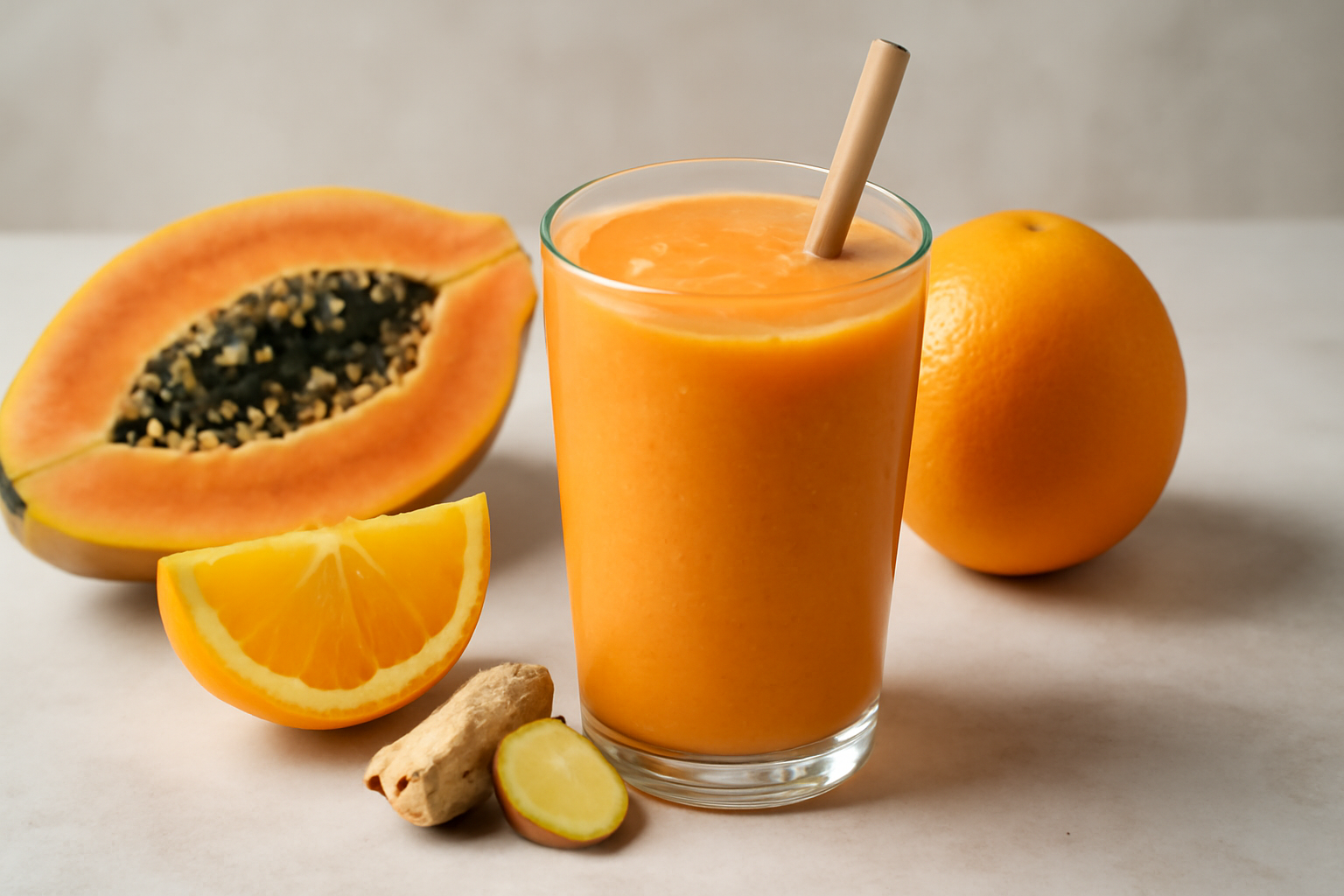 Smoothie à la Papaye, Orange et Gingembre