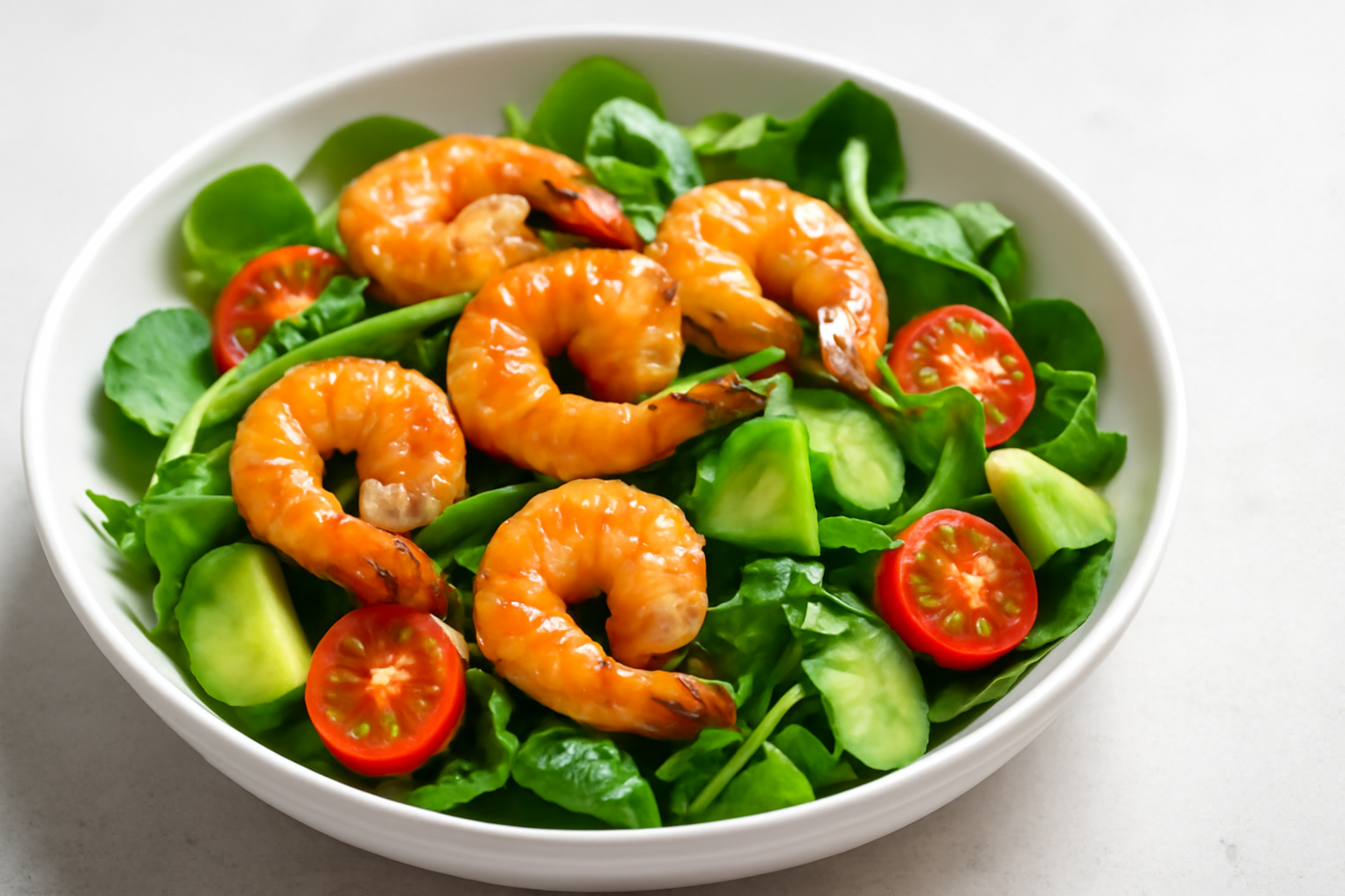 Salade tiède de crevettes au miel d'acacia